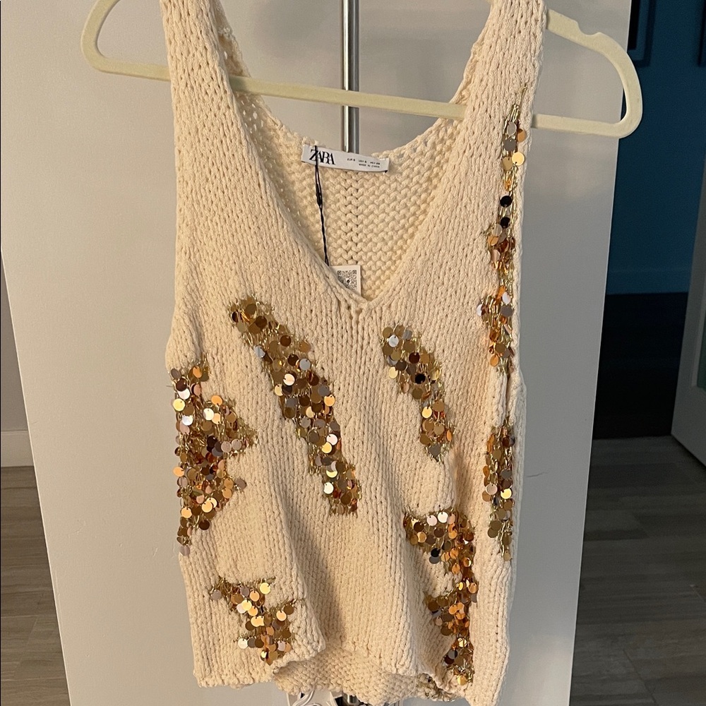 Zara Cream Sequin Tank Top